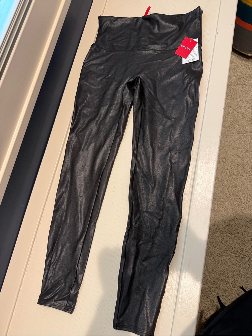 SPANX Black Faux Leather High-Waist Leggings